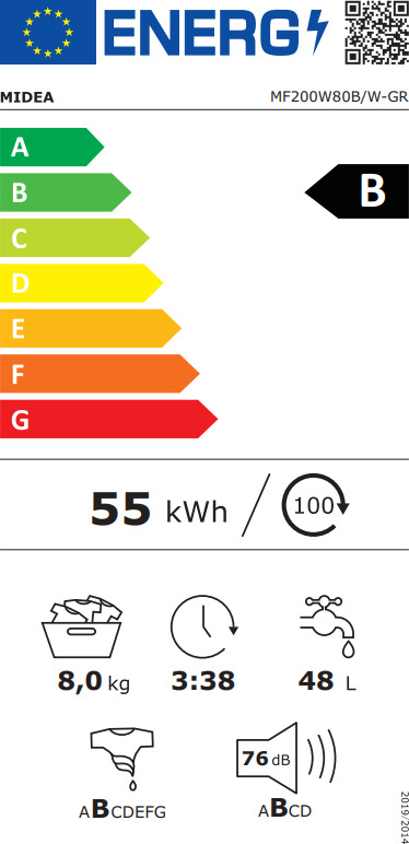 Πλυντήριο Ρούχων Midea MF200W80B/W-GR - Electro-Market Ταραράς