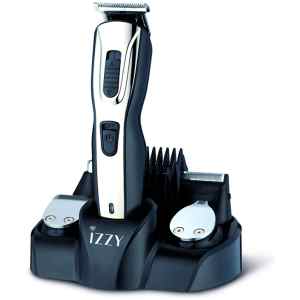 Επαναφορτιζόμενη κουρευτική μηχανή Izzy PG100 Plus για ολοκληρωμένη περιποίηση μαλλιών και γενειάδας. Με 5 κεφαλές για κοπή μαλλιών, trimmer, mini ξυριστική για λεπτομέρειες, κυκλική κεφαλή για μύτη, αυτιά και φρύδια και βάση φόρτισης και αποθήκευσης.